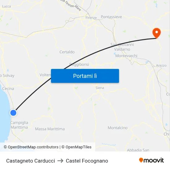 Castagneto Carducci to Castel Focognano map