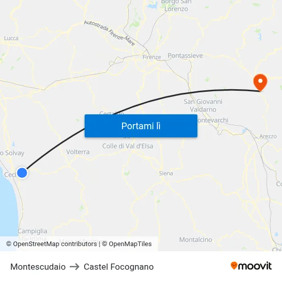 Montescudaio to Castel Focognano map