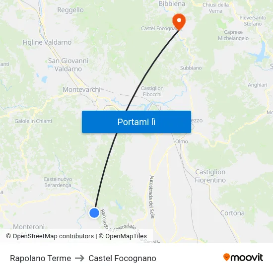 Rapolano Terme to Castel Focognano map