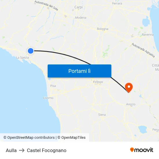 Aulla to Castel Focognano map