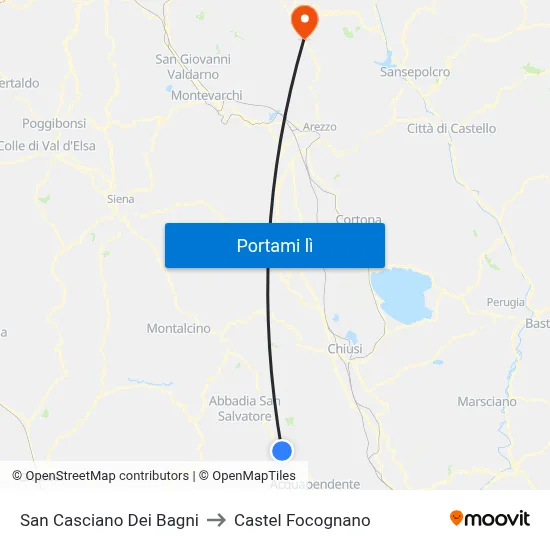 San Casciano Dei Bagni to Castel Focognano map