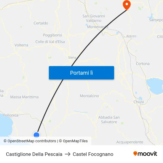 Castiglione Della Pescaia to Castel Focognano map