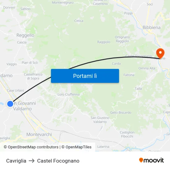 Cavriglia to Castel Focognano map