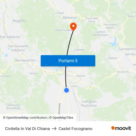 Civitella In Val Di Chiana to Castel Focognano map
