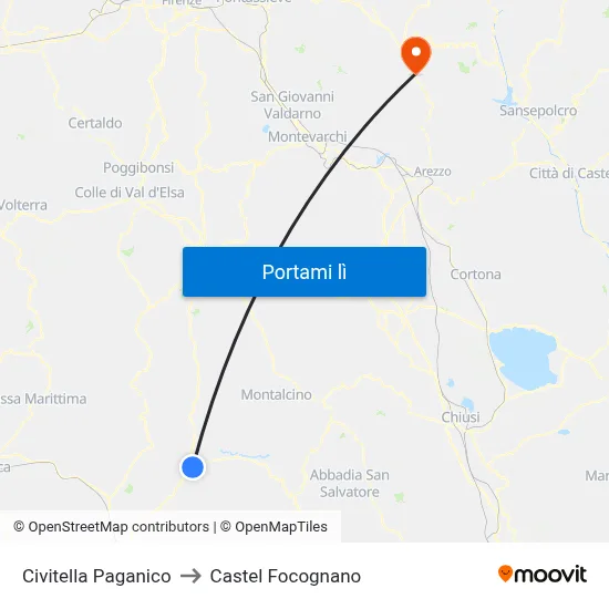 Civitella Paganico to Castel Focognano map
