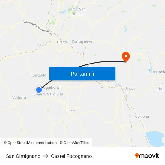 San Gimignano to Castel Focognano map