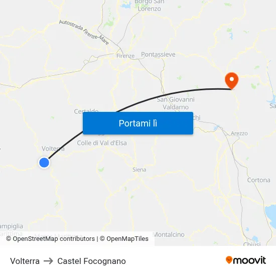 Volterra to Castel Focognano map