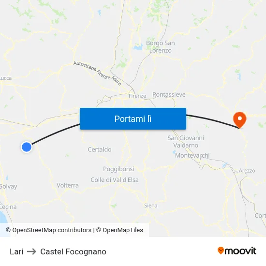 Lari to Castel Focognano map