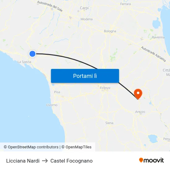 Licciana Nardi to Castel Focognano map