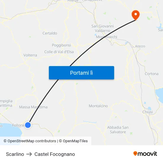 Scarlino to Castel Focognano map