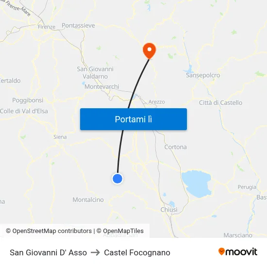 San Giovanni D' Asso to Castel Focognano map