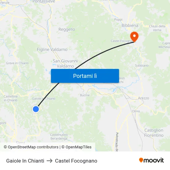 Gaiole In Chianti to Castel Focognano map