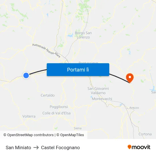 San Miniato to Castel Focognano map