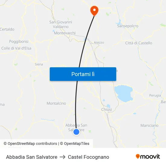Abbadia San Salvatore to Castel Focognano map