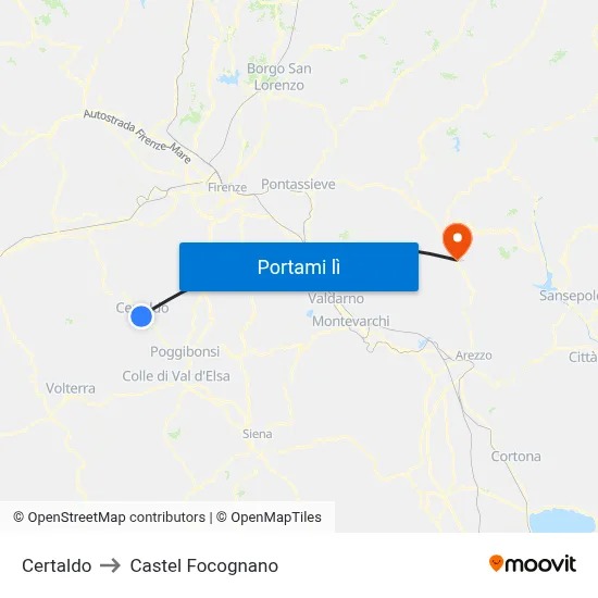 Certaldo to Castel Focognano map