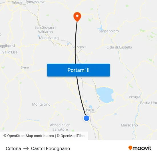 Cetona to Castel Focognano map