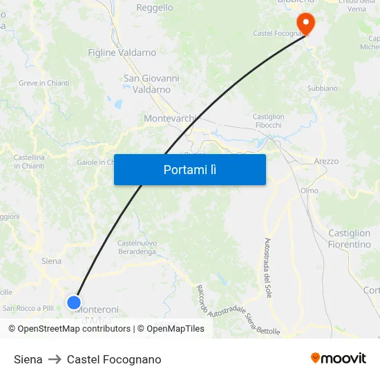 Siena to Castel Focognano map