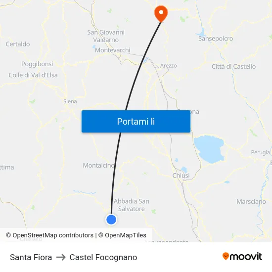 Santa Fiora to Castel Focognano map