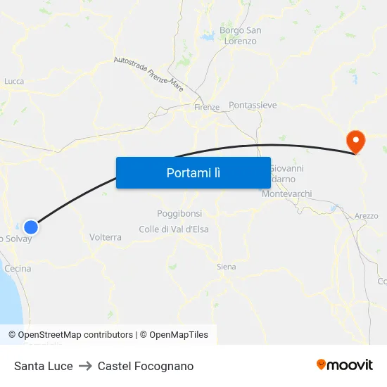 Santa Luce to Castel Focognano map