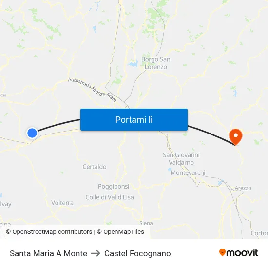Santa Maria A Monte to Castel Focognano map