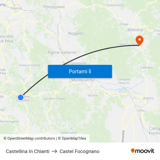 Castellina In Chianti to Castel Focognano map