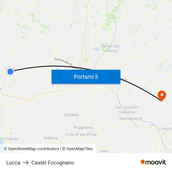 Lucca to Castel Focognano map