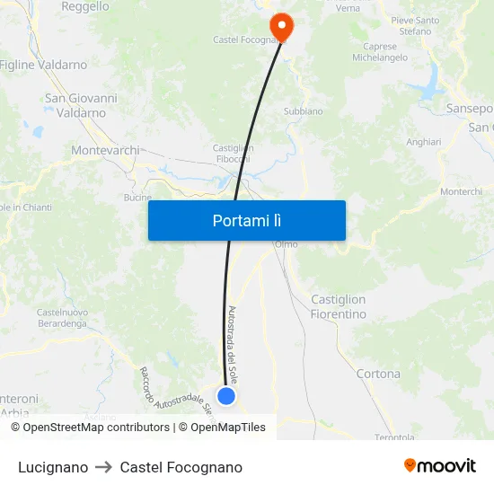 Lucignano to Castel Focognano map