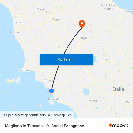 Magliano In Toscana to Castel Focognano map
