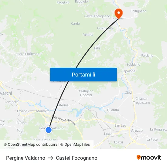 Pergine Valdarno to Castel Focognano map