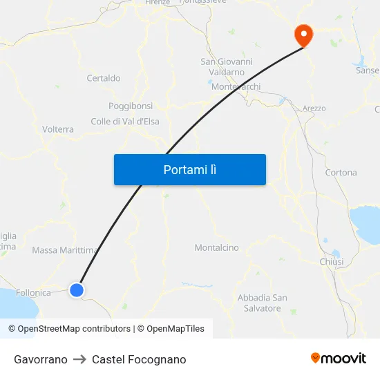 Gavorrano to Castel Focognano map