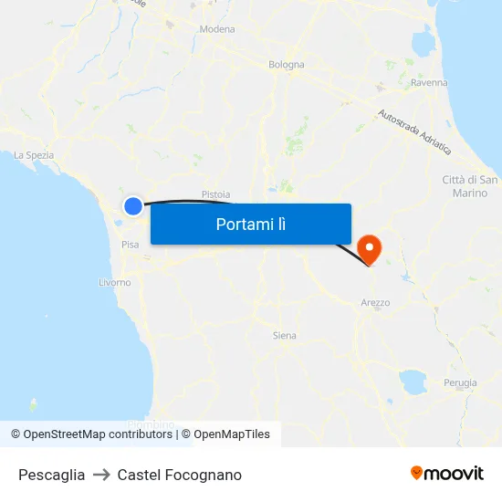 Pescaglia to Castel Focognano map