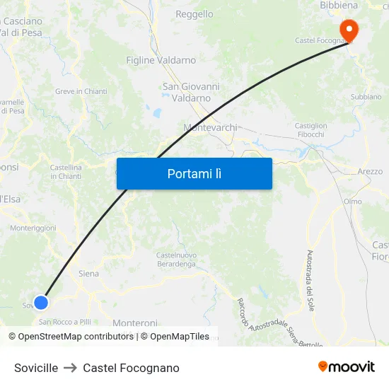 Sovicille to Castel Focognano map