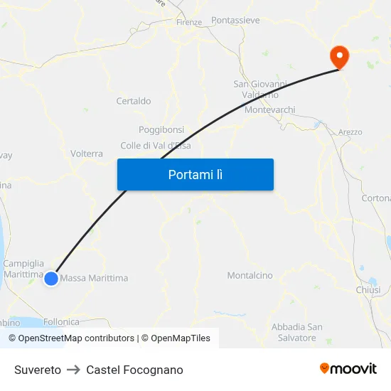 Suvereto to Castel Focognano map