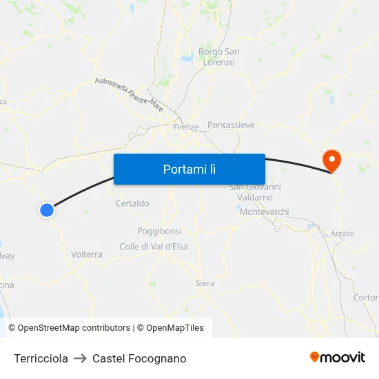 Terricciola to Castel Focognano map