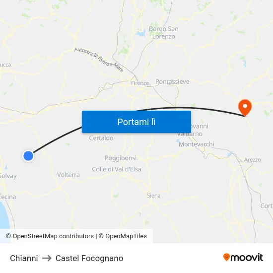 Chianni to Castel Focognano map