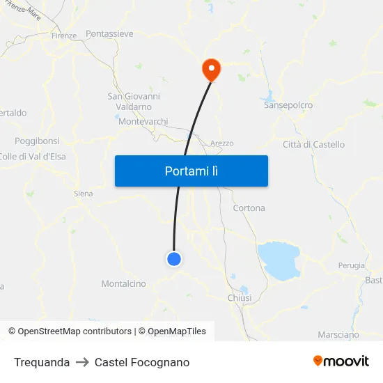 Trequanda to Castel Focognano map