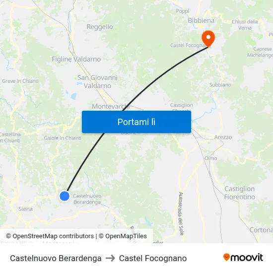 Castelnuovo Berardenga to Castel Focognano map