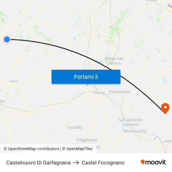 Castelnuovo Di Garfagnana to Castel Focognano map