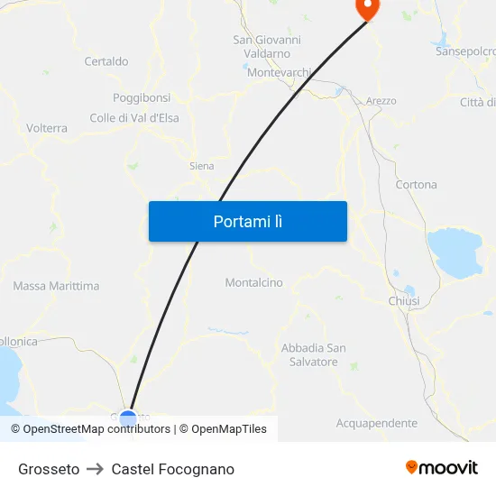 Grosseto to Castel Focognano map