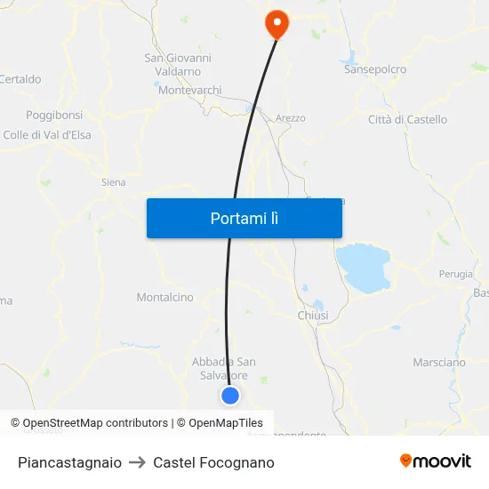 Piancastagnaio to Castel Focognano map