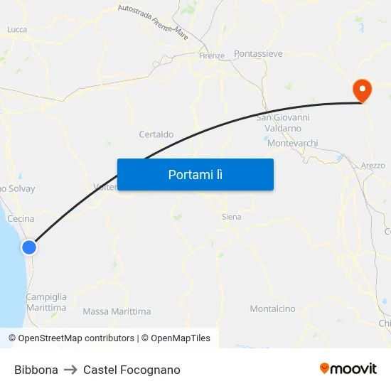 Bibbona to Castel Focognano map