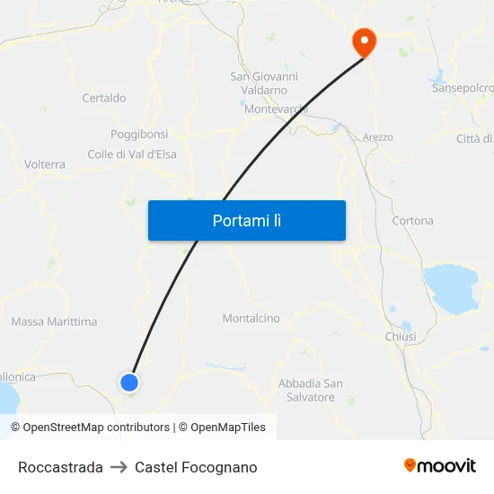 Roccastrada to Castel Focognano map