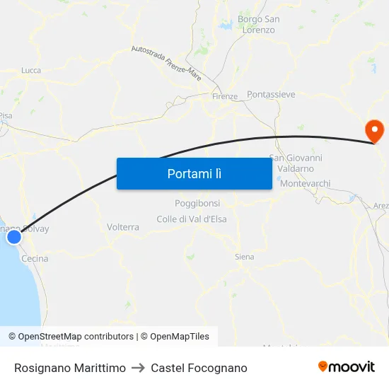 Rosignano Marittimo to Castel Focognano map