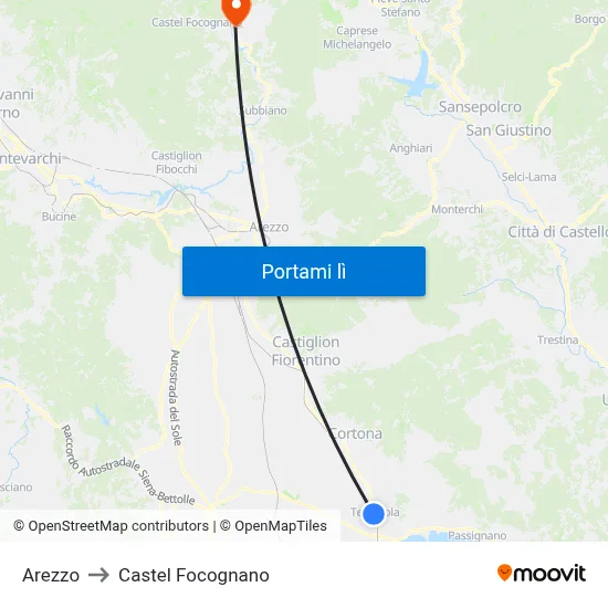 Arezzo to Castel Focognano map