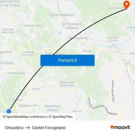 Chiusdino to Castel Focognano map