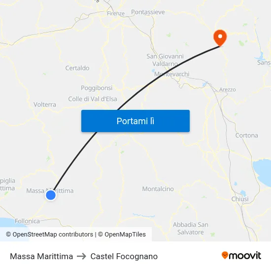 Massa Marittima to Castel Focognano map