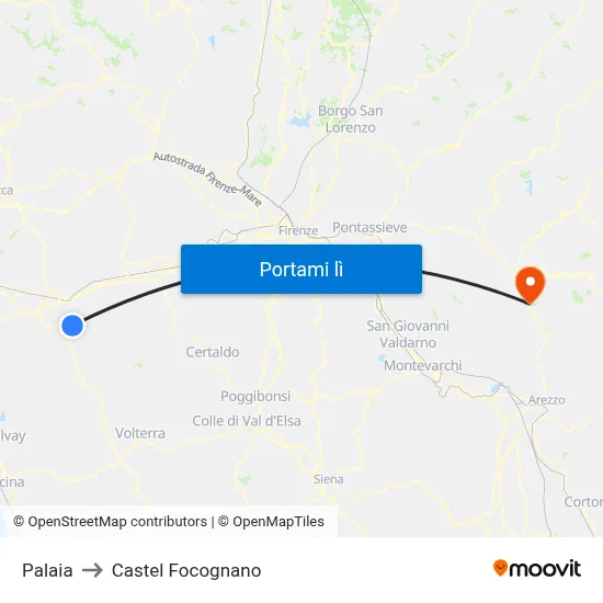 Palaia to Castel Focognano map