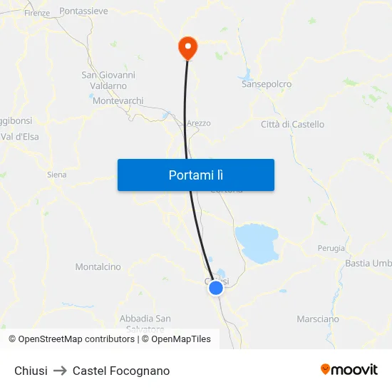 Chiusi to Castel Focognano map