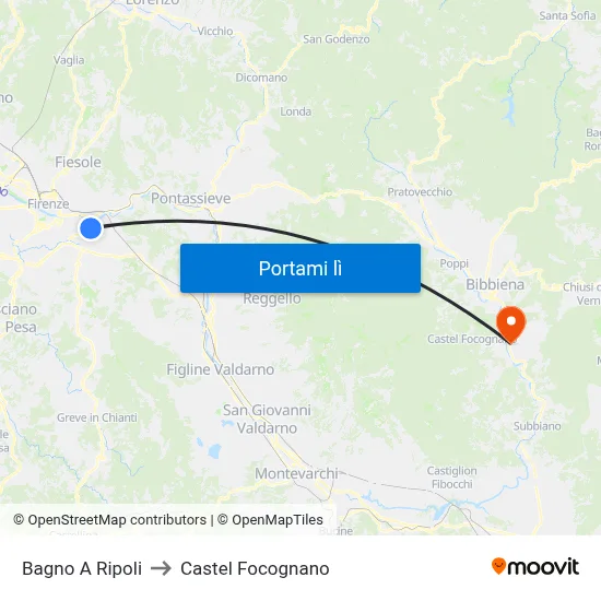 Bagno A Ripoli to Castel Focognano map