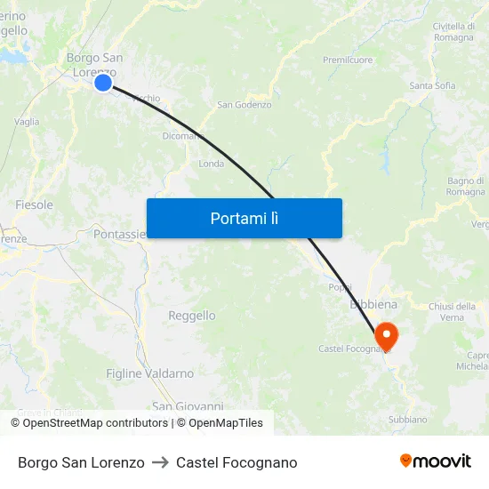 Borgo San Lorenzo to Castel Focognano map